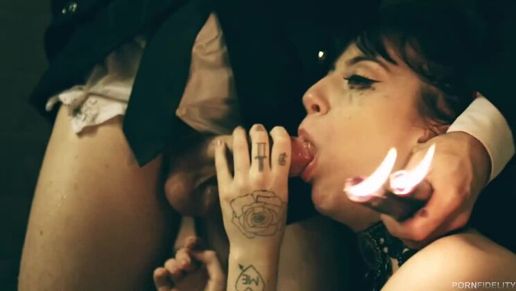 Brunette Charlotte Sartre takes Ryan Madison's big cock in dark fetish video