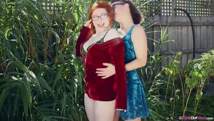 Lesbian Outdoor Fun with Brunette and Redhead