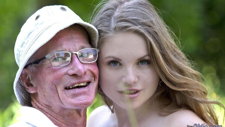 Outdoor Seduction: Blonde Teen and Older Man