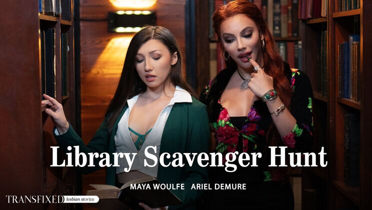Shemale and Brunette Library Sex Adventure