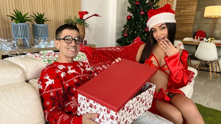 Natural Tits Brunette Takes a Rough Christmas Ride